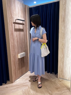 「fredy emue（フレディエミュ）のドライタッチ天竺ワンピース（ワンピース、ブルー系）」を使った、さとちゃんさん（レディース・166cm）の夏コーディネート