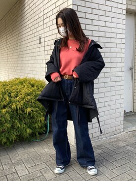 「UNIQLO（ユニクロ）のアイテム（ニット/セーター、ピンク系）」を使った、ナルミさん（レディース・158cm）の冬コーディネート