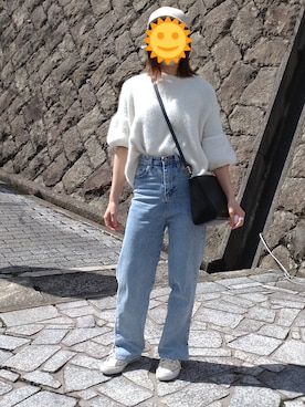 「DHOLIC（ディーホリック）のアイテム（デニムパンツ、ブルー系）」を使った、ゆきんこさん（レディース・160cm）の春コーディネート