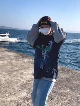「メンズライクコーデ」｜「アイテム（ニットキャップ/ビーニー）」を使った、Naa🐒 ⋆͛さん（レディース・159cm）の冬コーディネート