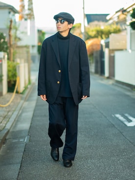 「紺ブレ」｜「アイテム（セットアップ）」を使った、peikunさん（メンズ・170cm）の冬コーディネート