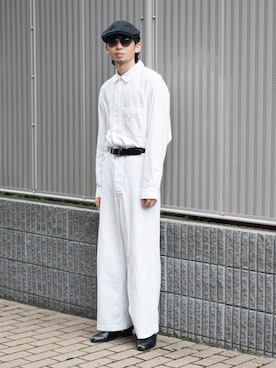 「オールホワイト」｜「アイテム（ハンチング/ベレー帽）」を使った、peikunさん（メンズ・170cm）の秋コーディネート