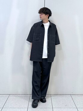 「LOWRYS FARM（ローリーズファーム）のバスケットステッチシャツ　132350（Tシャツ/カットソー、グレー系）」を使った、Hibikiさん（メンズ・170cm）の夏コーディネート