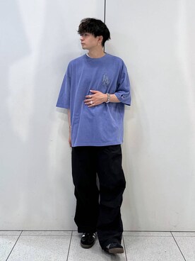 「LOWRYS FARM（ローリーズファーム）のＭＬＢピグメントＳＳ　125196（Tシャツ/カットソー、ブルー系）」を使った、Hibikiさん（メンズ・170cm）の春コーディネート