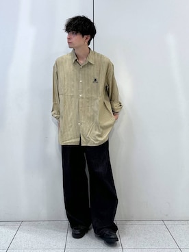 「LOWRYS FARM（ローリーズファーム）のライトタックデニムワイドパンツ 130971（デニムパンツ、ブラック系）」を使った、Hibikiさん（メンズ・170cm）の夏コーディネート