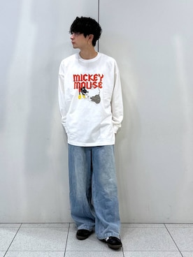 「LOWRYS FARM（ローリーズファーム）のカコウデニムバギーパンツ 148865（デニムパンツ、ブルー系）」を使った、Hibikiさん（メンズ・170cm）の夏コーディネート