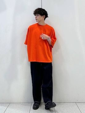 「LOWRYS FARM（ローリーズファーム）のＴＲＰＵドルマンＳＳ　106637（Tシャツ/カットソー、オレンジ系）」を使った、Hibikiさん（メンズ・170cm）の春コーディネート