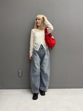 「SENSE OF PLACE by URBAN RESEARCH(センスオブプレイスバイアーバンリサーチ)の『洗濯可』フーディレースカットトップ(その他トップス、ホワイト系)」を使った、nanaさん(レディース・153cm)の春コーディネート