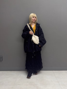 「SENSE OF PLACE by URBAN RESEARCH(センスオブプレイスバイアーバンリサーチ)のウェーブチュールスカート(スカート、ブラック系)」を使った、nanaさん(レディース・153cm)の春コーディネート