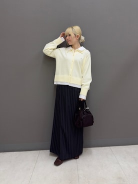 「SENSE OF PLACE by URBAN RESEARCH(センスオブプレイスバイアーバンリサーチ)の『洗濯可』プレートツキシャツドッキングニットカーディガン(ニット/セーター、ホワイト系)」を使った、nanaさん(レディース・153cm)の春コーディネート