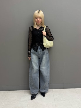 「SENSE OF PLACE by URBAN RESEARCH(センスオブプレイスバイアーバンリサーチ)のカーブデニム(デニムパンツ、ブルー系)」を使った、nanaさん(レディース・153cm)の春コーディネート