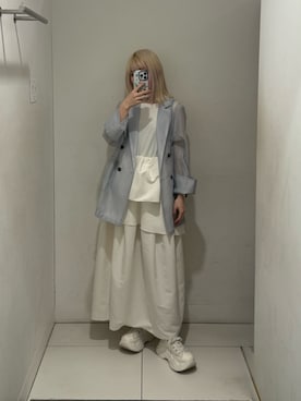 「SENSE OF PLACE by URBAN RESEARCH(センスオブプレイスバイアーバンリサーチ)のタックボリュームティアードスカート(スカート、ホワイト系)」を使った、nanaさん(レディース・153cm)の春コーディネート