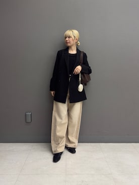 「SENSE OF PLACE by URBAN RESEARCH(センスオブプレイスバイアーバンリサーチ)の『イージーケア』ダブルテーラードジャケット(テーラードジャケット、ブラック系)」を使った、nanaさん(レディース・153cm)の春コーディネート