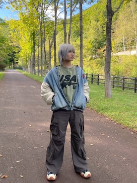 「アイテム（スタジャン）」を使った、あくさん（メンズ・168cm）の秋コーディネート