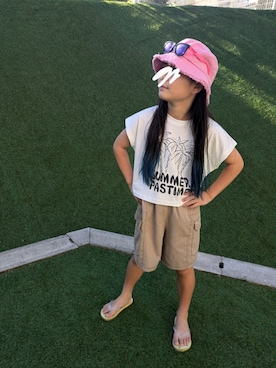 「ZARA（ザラ）のアイテム（Tシャツ/カットソー）」を使った、まちゃんさん（キッズ・120cm）の夏コーディネート