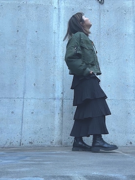 「ママファッション」｜「アイテム（MA-1）」を使った、oyco‪ ·͜·♡‬さん（レディース・157cm）の冬コーディネート