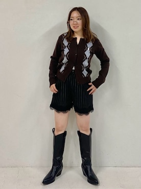 「MARY QUANT（マリークワント）のMARY QUANT × PUBLUX/マリークワント 別注 ワンポイント 刺繍 アーガイル ニット カーディガン　限定展開（カーディガン/ボレロ、ブルー系）」を使った、PUBLUXさん（レディース・160cm）の秋コーディネート