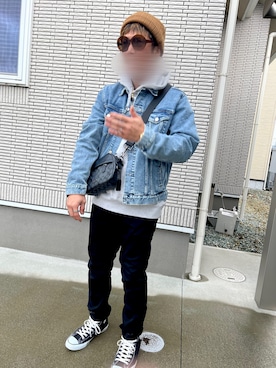 「GAP（ギャップ）のアイテム（デニムジャケット）」を使った、pontaro0609さん（メンズ・172cm）の冬コーディネート