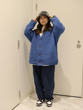 「モヘアカーディガン」｜「アイテム（帽子）」を使った、YUKIさん（レディース・158cm）の秋コーディネート