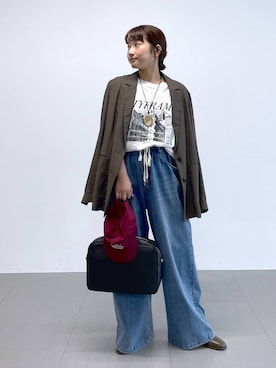 「アイテム（テーラードジャケット、グリーン系）」を使った、honokaさん（レディース・154cm）の夏コーディネート