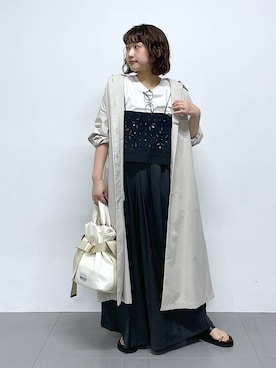 「BARNYARDSTORM（バンヤードストーム）のBARNYARDSTORM / メタルブリッジグラス　【調光レンズ】（メガネ、ブラック系）」を使った、honokaさん（レディース・154cm）の冬コーディネート