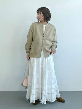 「BARNYARDSTORM（バンヤードストーム）のBARNYARDSTORM / ダンボールZIPブルゾン（ブルゾン、ベージュ系）」を使った、honokaさん（レディース・154cm）の冬コーディネート