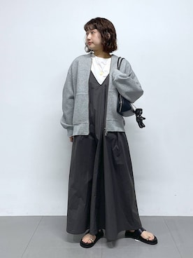 「BARNYARDSTORM（バンヤードストーム）のBARNYARDSTORM / ダンボールZIPブルゾン（ブルゾン、グレー系）」を使った、honokaさん（レディース・154cm）の冬コーディネート