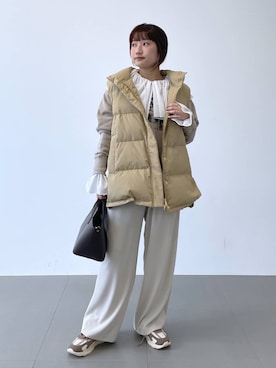 「アイテム（ダウンベスト）」を使った、honokaさん（レディース・154cm）の夏コーディネート