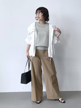 「BARNYARDSTORM（バンヤードストーム）のBARNYARDSTORM / リネンストレッチセミワイドパンツ【WEB限定サイズL】＜セットアップ対応＞（その他パンツ、ベージュ系）」を使った、honokaさん（レディース・154cm）の春コーディネート