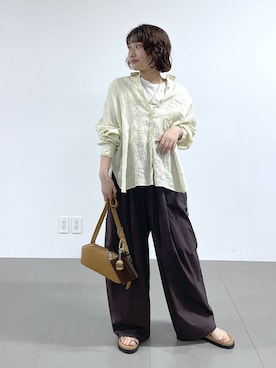 「BARNYARDSTORM（バンヤードストーム）のBARNYARDSTORM / タタックイージーパンツ＜セットアップ対応＞（その他パンツ、ブラウン系）」を使った、honokaさん（レディース・154cm）の春コーディネート