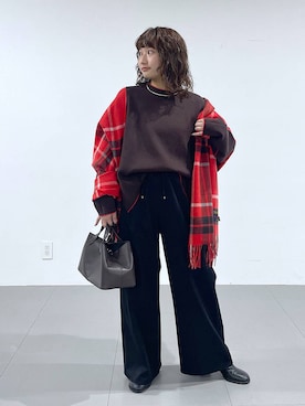 「BARNYARDSTORM（バンヤードストーム）のBARNYARDSTORM / ウォームツイルストレッチワイドパンツ / ハンドウォッシャブル【吸湿発熱】（その他パンツ）」を使った、honokaさん（レディース・154cm）の秋コーディネート