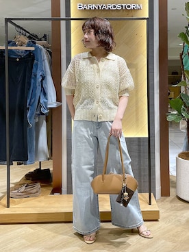 「BARNYARDSTORM（バンヤードストーム）のBARNYARDSTORM / ソフトウエストワイドデニムパンツ【『BABALOG』チャンネルご紹介アイテム】ウエストゴム / シーズンレスアイテム（デニムパンツ、ブルー系）」を使った、honokaさん（レディース・154cm）の春コーディネート