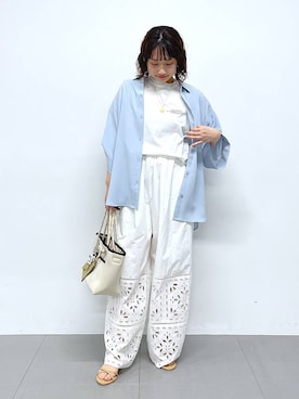 「BARNYARDSTORM（バンヤードストーム）のBARNYARDSTORM / エンブロイダリーパンツ / ハンドウォッシャブル＜セットアップ対応＞（その他パンツ、ホワイト系）」を使った、honokaさん（レディース・154cm）の冬コーディネート