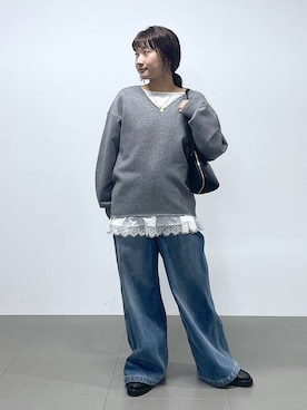 「BARNYARDSTORM（バンヤードストーム）のBARNYARDSTORM / TRスムースVネックプルオーバー/ マシンウォッシャブル 【YouTube「i.style closet」紹介アイテム】（スウェット）」を使った、honokaさん（レディース・154cm）の秋コーディネート