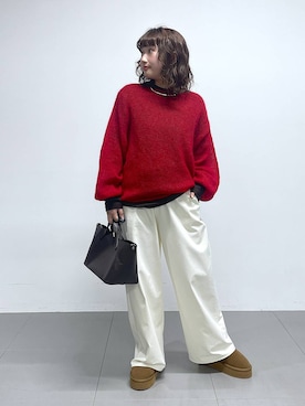 「BARNYARDSTORM（バンヤードストーム）のBARNYARDSTORM / ウォームツイルストレッチワイドパンツ / ハンドウォッシャブル【吸湿発熱】（その他パンツ）」を使った、honokaさん（レディース・154cm）の秋コーディネート