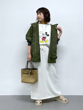 「BARNYARDSTORM（バンヤードストーム）のBARNYARDSTORM / NEWダブルクロスタイトスカート（スカート、ホワイト系）」を使った、honokaさん（レディース・154cm）の冬コーディネート