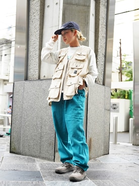 「MANASTASH（マナスタッシュ）のアイテム」を使った、HANAさん（レディース・154cm）の夏コーディネート