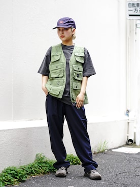 「MANASTASH（マナスタッシュ）のアイテム」を使った、HANAさん（レディース・154cm）の夏コーディネート