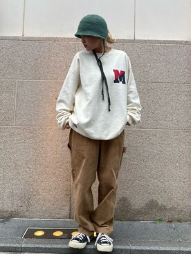 「MANASTASH（マナスタッシュ）のアイテム（スウェット）」を使った、HANAさん（レディース・154cm）の秋コーディネート