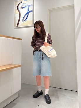 「アイテム（Tシャツ/カットソー、ブラウン系）」を使った、yukiさん（レディース・163cm）の夏コーディネート