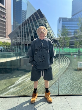 「WHITELAND（ホワイトランド）のアイテム（スウェットパンツ）」を使った、ヒナヒナさん（メンズ・177cm）の夏コーディネート