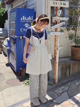 「アイテム（チュニック、ホワイト系）」を使った、ﾕｽﾞ🌼*･さん（レディース・156cm）の夏コーディネート
