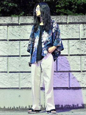 「アイテム（サンダル）」を使った、やせ型ロン毛ヒゲにきさん（メンズ・170cm）の夏コーディネート