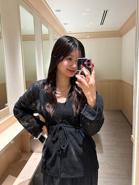 「SHENERY（シーナリー）の絡みレースシャツ×ビスチェSET（Tシャツ/カットソー、ブラック系）」を使った、MIYAGAWA_165㎝さん（レディース・165cm）の春コーディネート