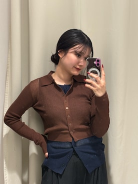 「SHENERY（シーナリー）のシアー襟付きニット＆タンクSET（トップス、ブラウン系）」を使った、MIYAGAWA_165㎝さん（レディース・165cm）の春コーディネート