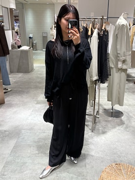 「SHENERY（シーナリー）のシアーワイドニット（ニット/セーター、ブラック系）」を使った、MIYAGAWA_165㎝さん（レディース・165cm）の冬コーディネート