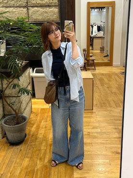 「URBAN RESEARCH DOORS（アーバンリサーチドアーズ）のラミー混ルーズシャツ（シャツ/ブラウス、ブルー系）」を使った、Natsumi    さん（レディース・171cm）の夏コーディネート