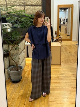 「URBAN RESEARCH DOORS（アーバンリサーチドアーズ）のFORK&SPOON　オンブレチェックパンツ（その他パンツ、ブラウン系）」を使った、Natsumi    さん（レディース・171cm）の夏コーディネート