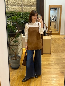 「URBAN RESEARCH DOORS（アーバンリサーチドアーズ）のヘム刺繍スエードライクキャミソール（その他トップス、イエロー系）」を使った、Natsumi    さん（レディース・171cm）の夏コーディネート