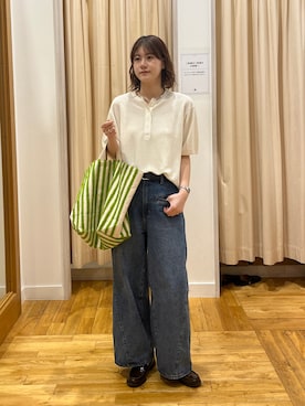 「KBF（ケイビーエフ）のWIDEレッグアジャストデニム（デニムパンツ、ブルー系）」を使った、Natsumi    さん（レディース・171cm）の春コーディネート